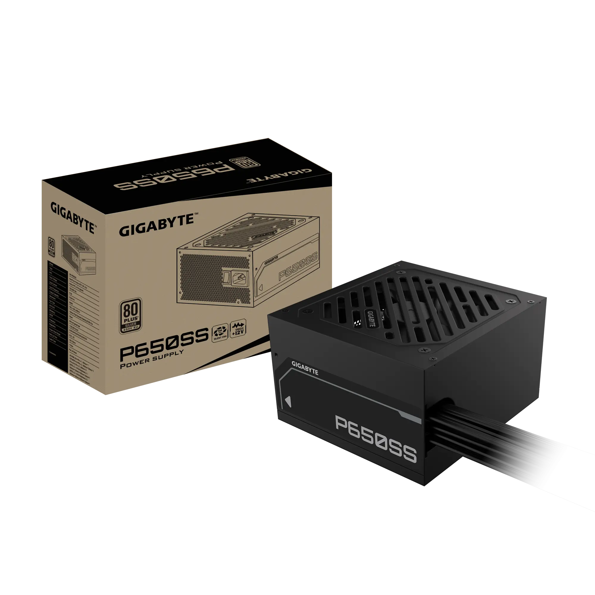 Gigabyte P650SS ATX 3.0 80 Plus 650 Watt Silver Power Supply